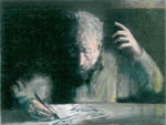 A tavola. Olio su tavola, cm 116 x 50. 1994