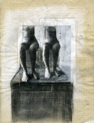Due donne. Tecnica mista su collage, 23 x 31 cm. 2008. Proprietà (...)