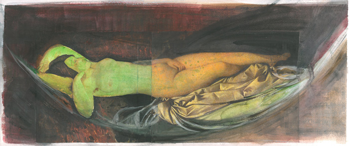 Modigliani più Giorgione. Tecnica mista su collage, cm. 47 x 37. 2010. (...)