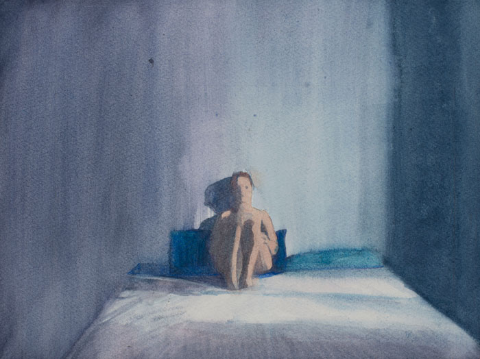 Donna sul letto 2. Acquarello su carta. 26 x 20 cm - 2014. Proprietà (...)
