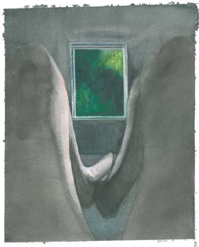 Gambe e finestra. Acquarello su carta. 18 x 22,5 cm - 2015. Proprietà (...)