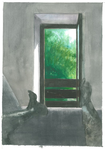 Gambe e finestra. Acquarello su carta. 19 x 27 cm - 2015. Proprietà (...)