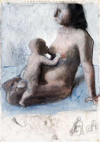 Donna e bambino. Pastello su carta, cm. 42 x 29. 2004. Collezione (...)