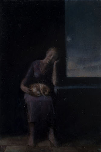Donna con il cane. Olio su tavola, cm.20x30. 2016. Proprietà dell'autrice