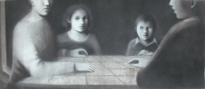 Grande cena. Carboncino su carta, cm. 60 x 135. 2007. Proprietà (...)