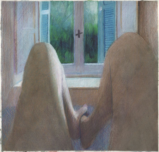 Gambe e finestra. Acquarello e matita su carta; cm. 21x20 - 2015. Proprietà (...)