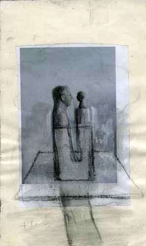 Padre e bambino 2. Tecnica mista su collage, cm. 14 x 23,5. 2010. Proprietà (...)