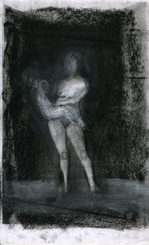 Donna con bambino sul fianco. Carboncino e pastello su fotocopia, cm. 28 x (...)