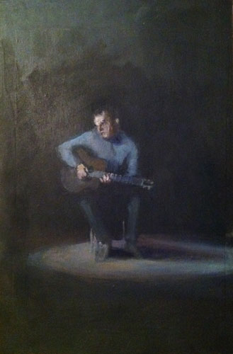 Chitarrista nero. Acrilico su carta su tavola, cm. 23,8 x 36. 2004. (...)
