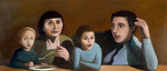 A tavola. Olio su tavola, cm 116 x 50. 1994