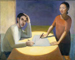 Francesco e Sharon allo studio. Olio su tela cm 90 x 60. 1994