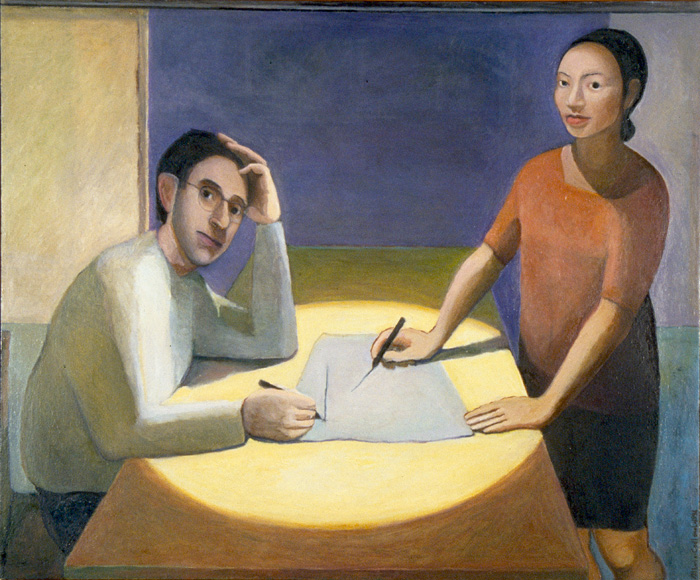 Francesco e Sharon allo studio. Olio su tela, cm. 90 x 60. 1994. Collezione (...)